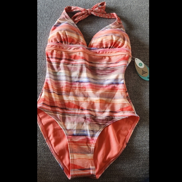 NWT NEW Women's PrAna Lahari One Piece Swimsuit Halter Style Peach Bonita Sz XS - Picture 1 of 5